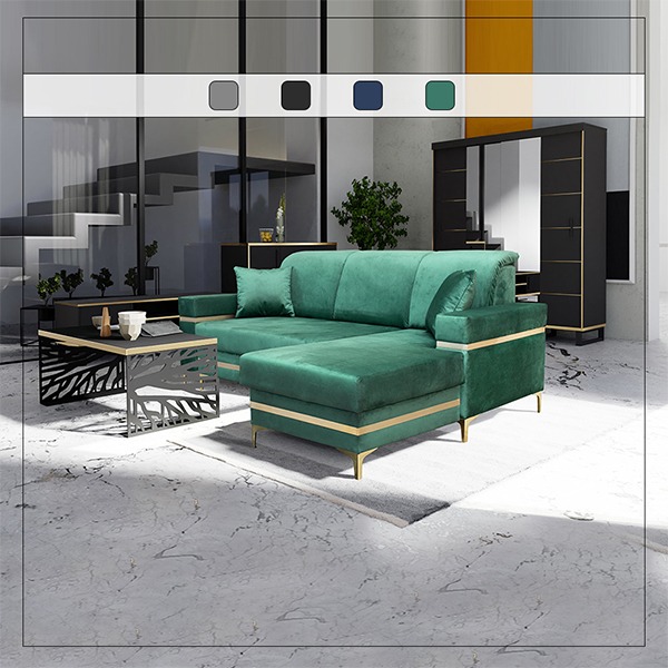 FLORENCE GREEN GOLD CORNER SOFA BED - Image 2