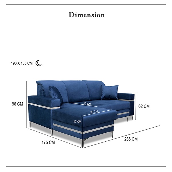 FLORENCE BLUE GOLD CORNER SOFA BED - Image 6