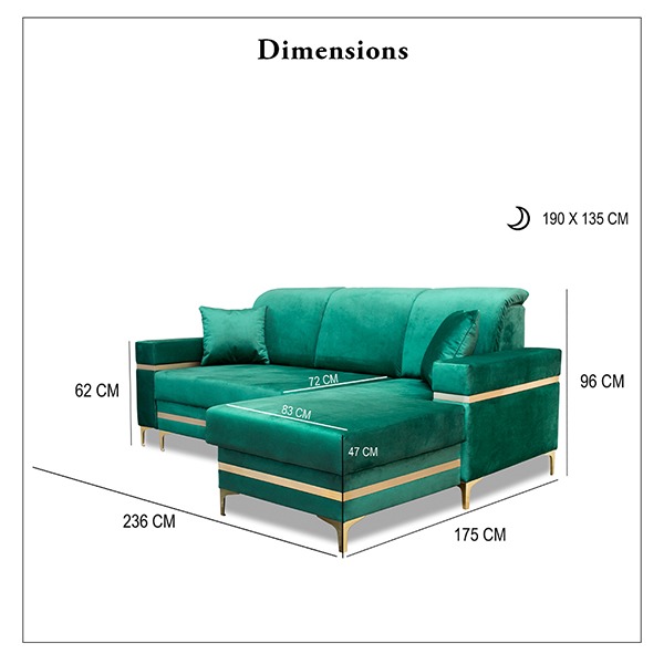 FLORENCE GREEN GOLD CORNER SOFA BED - Image 7