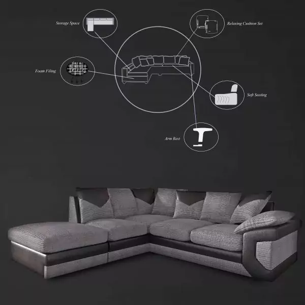 Dino Corner Sofa Black/Grey - Image 4