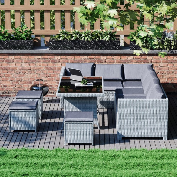 Garden Vida Belgrave 9 Seater Rattan Set Grey - Image 2