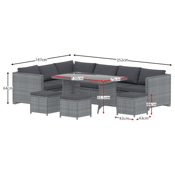 Garden Vida Belgrave 9 Seater Rattan Set Grey - Image 7