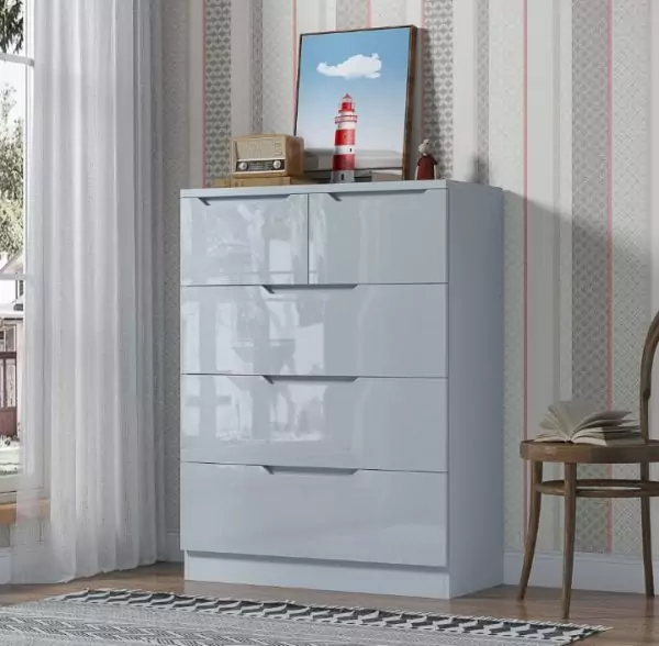 Modern High Gloss Cabinet with 5 Drawers - Image 2