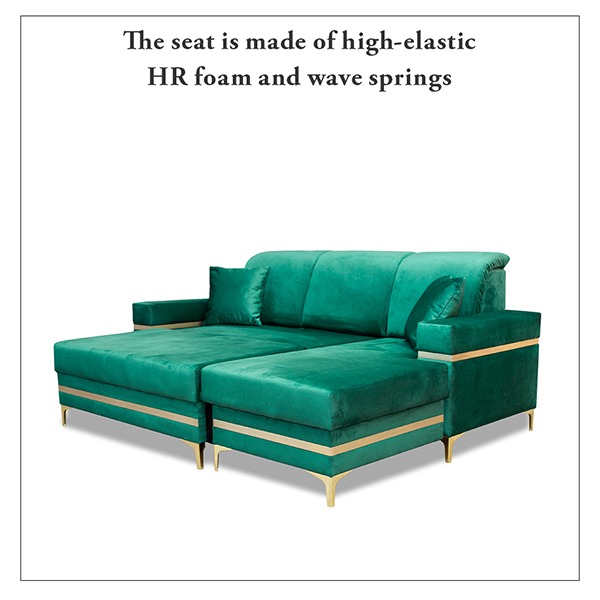 FLORENCE GREEN GOLD CORNER SOFA BED - Image 3