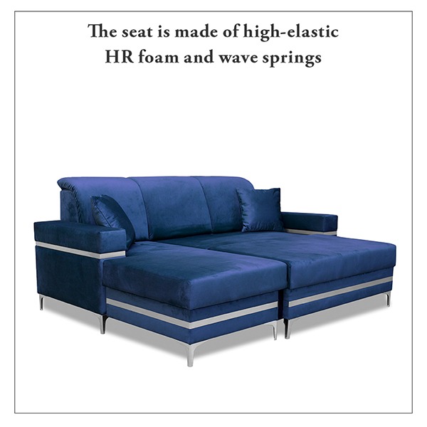 FLORENCE BLUE GOLD CORNER SOFA BED - Image 7