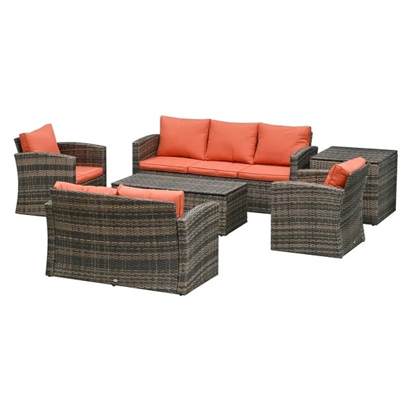 7 Seater Brown Rattan Patio Sofa Set - Image 3