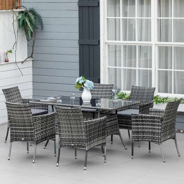 6 Seater Rattan Indoor or Outdoor Conservatory Dining Set Grey