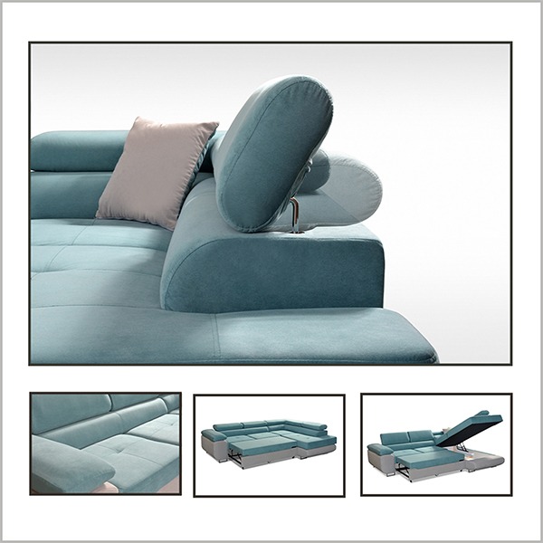 LIDO Sky Blue Corner Sofa Bed - Image 3