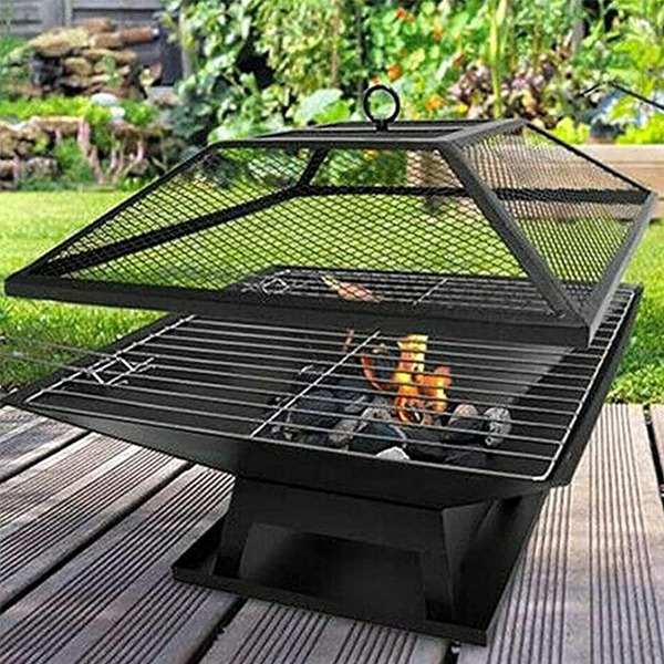 Portable Square Garden Firepit with BBQ Grill