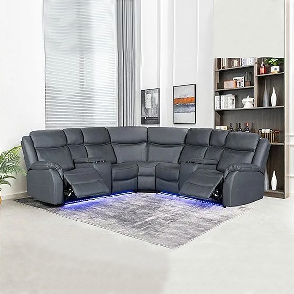 Recliner Corner Sofa Grey With Led Lights