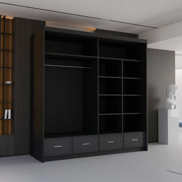 SYCYLIA HIGH GLOSS BLACK WARDROBE 150/208/255CM - Image 2