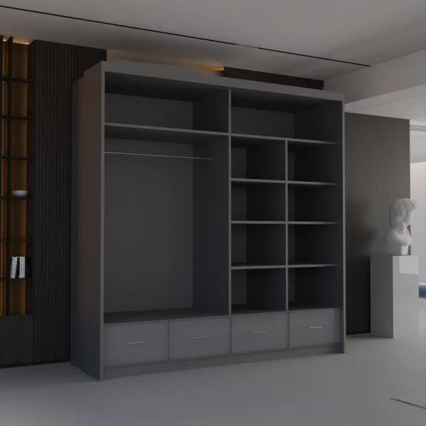 HIGH GLOSS SYCYLIA GREY WARDROBE 150-208-255CM - Image 3