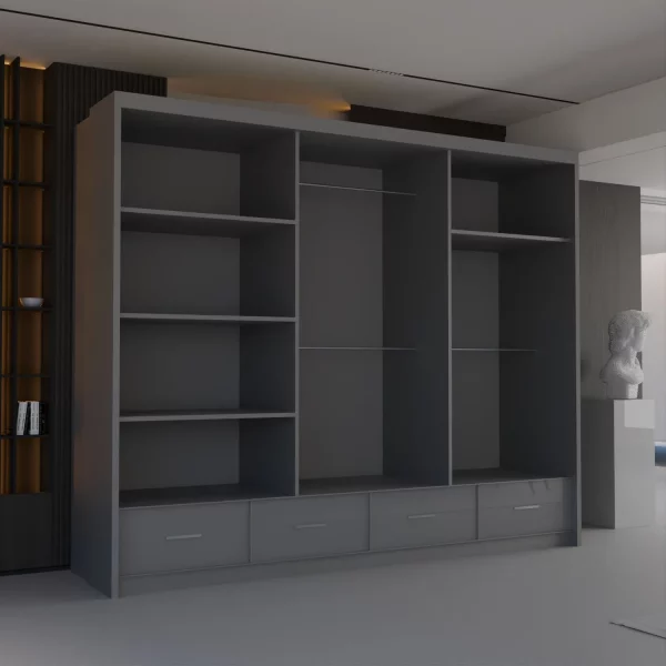 HIGH GLOSS SYCYLIA GREY WARDROBE 150-208-255CM - Image 6