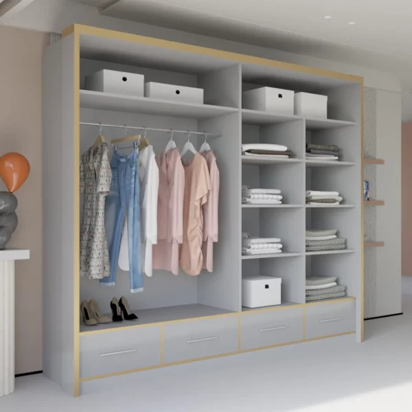 SYDNEY HIGH GLOSS GREY/GOLD WARDROBE 203cm/253cm - Image 3