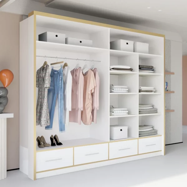 SYDNEY HIGH GLOSS WHITE/GOLD WARDROBE 203cm/253cm - Image 3