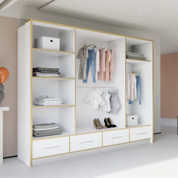 SYDNEY HIGH GLOSS WHITE/GOLD WARDROBE 203cm/253cm - Image 2