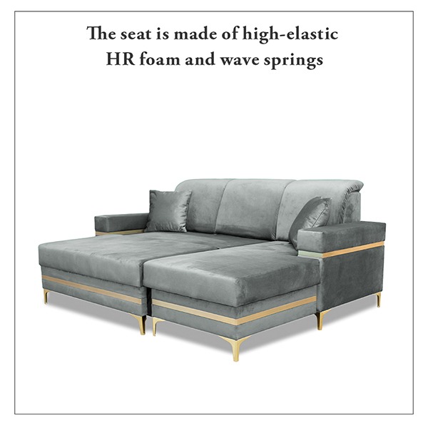 FLORENCE GREY GOLD CORNER SOFA BED - Image 4
