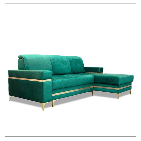 FLORENCE GREEN GOLD CORNER SOFA BED - Image 5