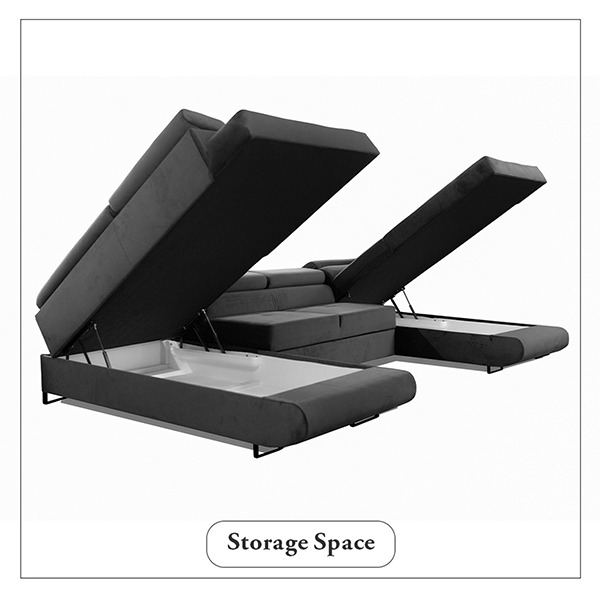 BLACK U-CORNER SOFA BED - Image 5