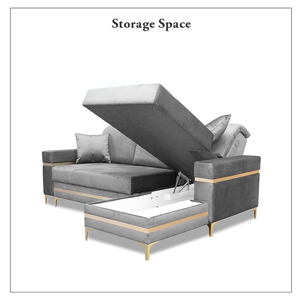 FLORENCE GREY GOLD CORNER SOFA BED - Image 6