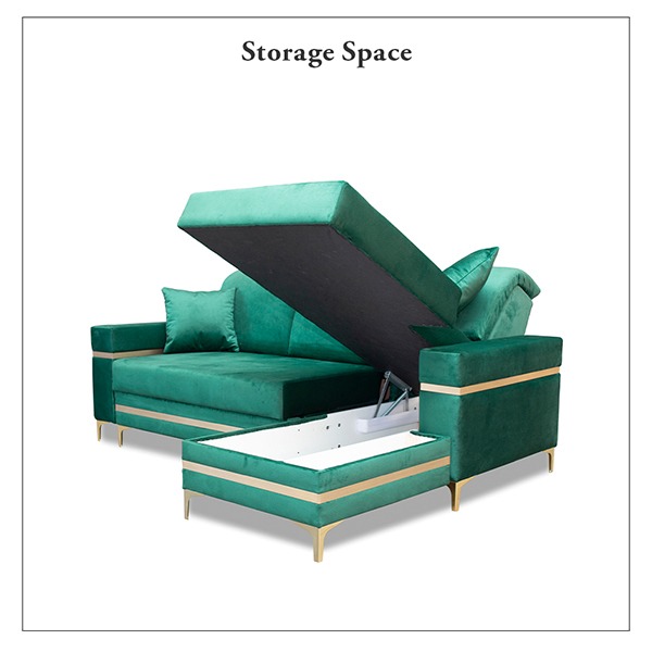 FLORENCE GREEN GOLD CORNER SOFA BED - Image 6