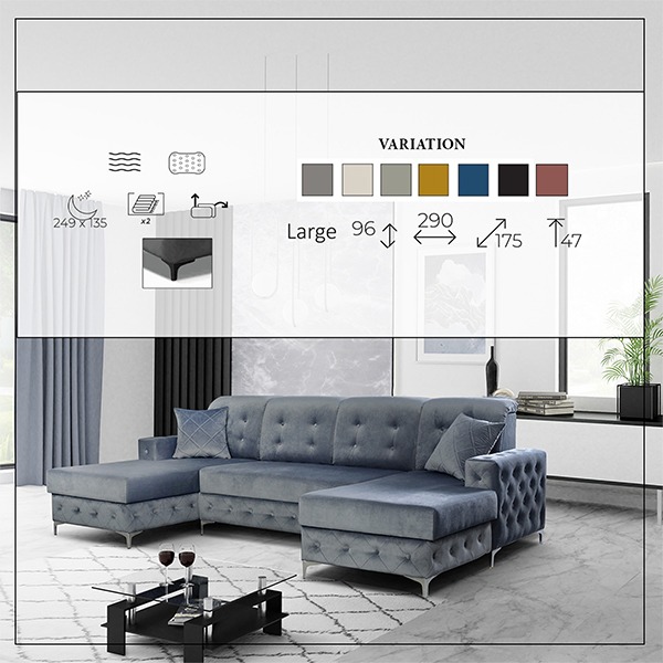 VERSO LARGE LIGHT GREY SOFA BED - Image 5