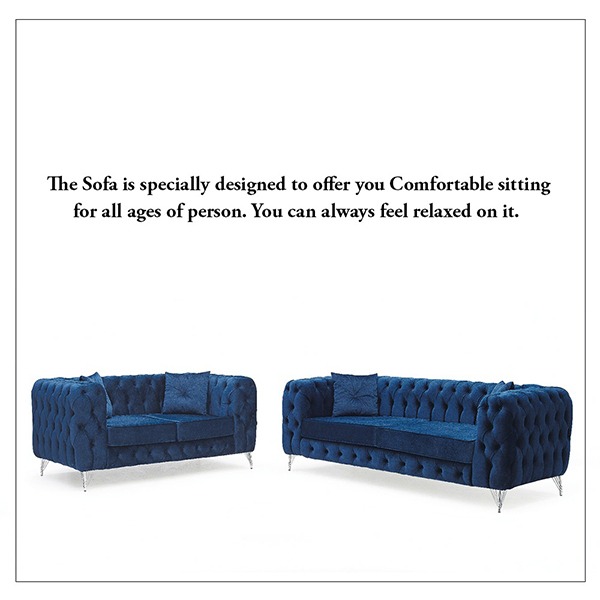 Chicago Blue 3+2 Chesterfield Sofa Set - Image 4