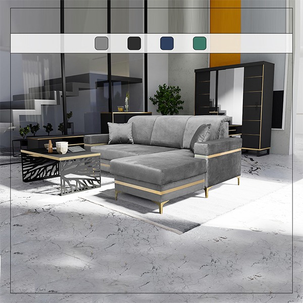 FLORENCE GREY GOLD CORNER SOFA BED - Image 2