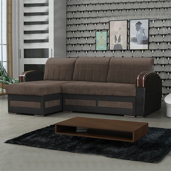 KEWIN BROWN L-SHAPE SOFA BED