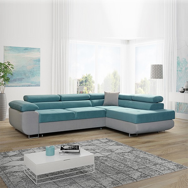 LIDO Sky Blue Corner Sofa Bed