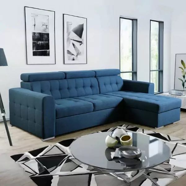 LYON L SHAPED SOFA SET BROWN - Blue