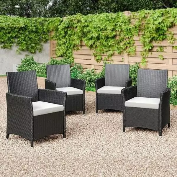 Set of 4 Rattan Garden Chairs Grey - Image 3