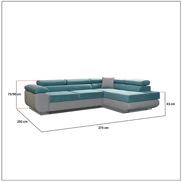 LIDO Sky Blue Corner Sofa Bed - Image 7
