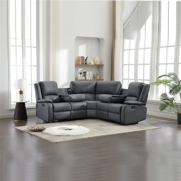 Chicago Pu Recliner Grey Corner Sofa - Image 2