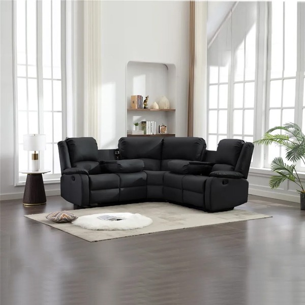 Chicago Pu Recliner Black Corner Sofa - Image 2