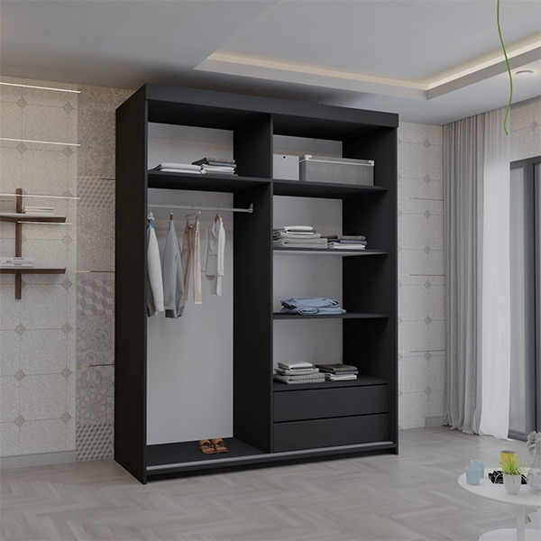 Serbia Black Sliding Wardrobe 150cm/200cm - Image 5