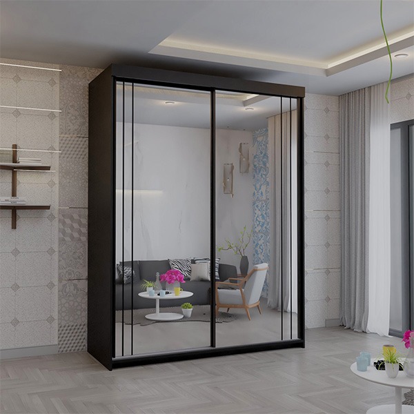 Serbia Black Sliding Wardrobe 150cm/200cm - Image 4