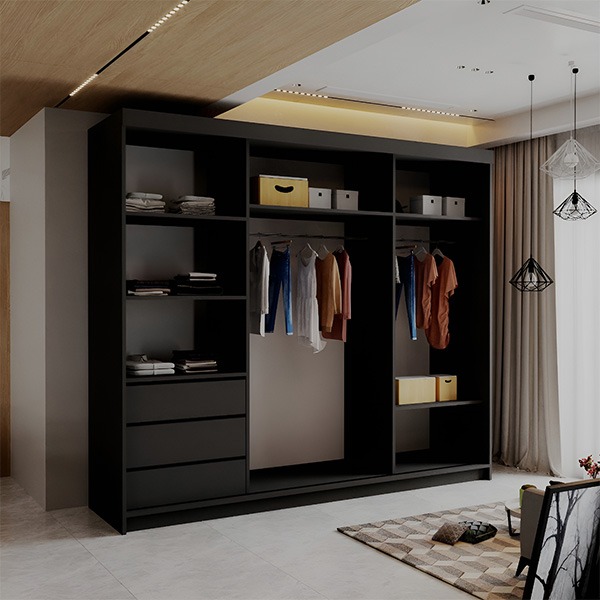 LATVIA BLACK 250CM SLIDING DOORS WARDROBE - Image 2
