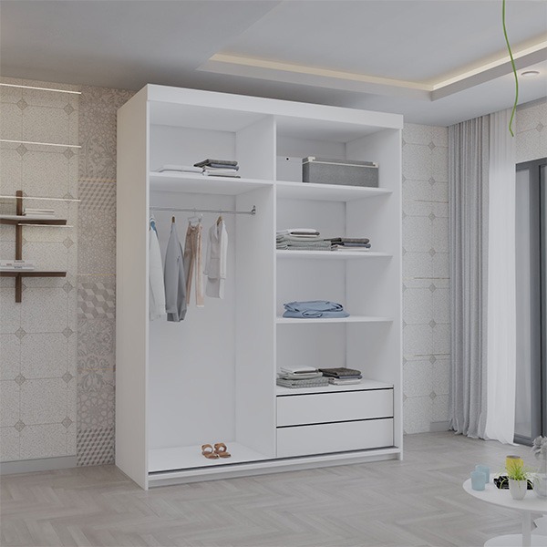 Serbia White Sliding Wardrobe 150cm/200cm - Image 5